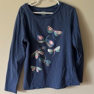 Carter's Navy Long Sleeve Tee with Colorful Butterfly Motif